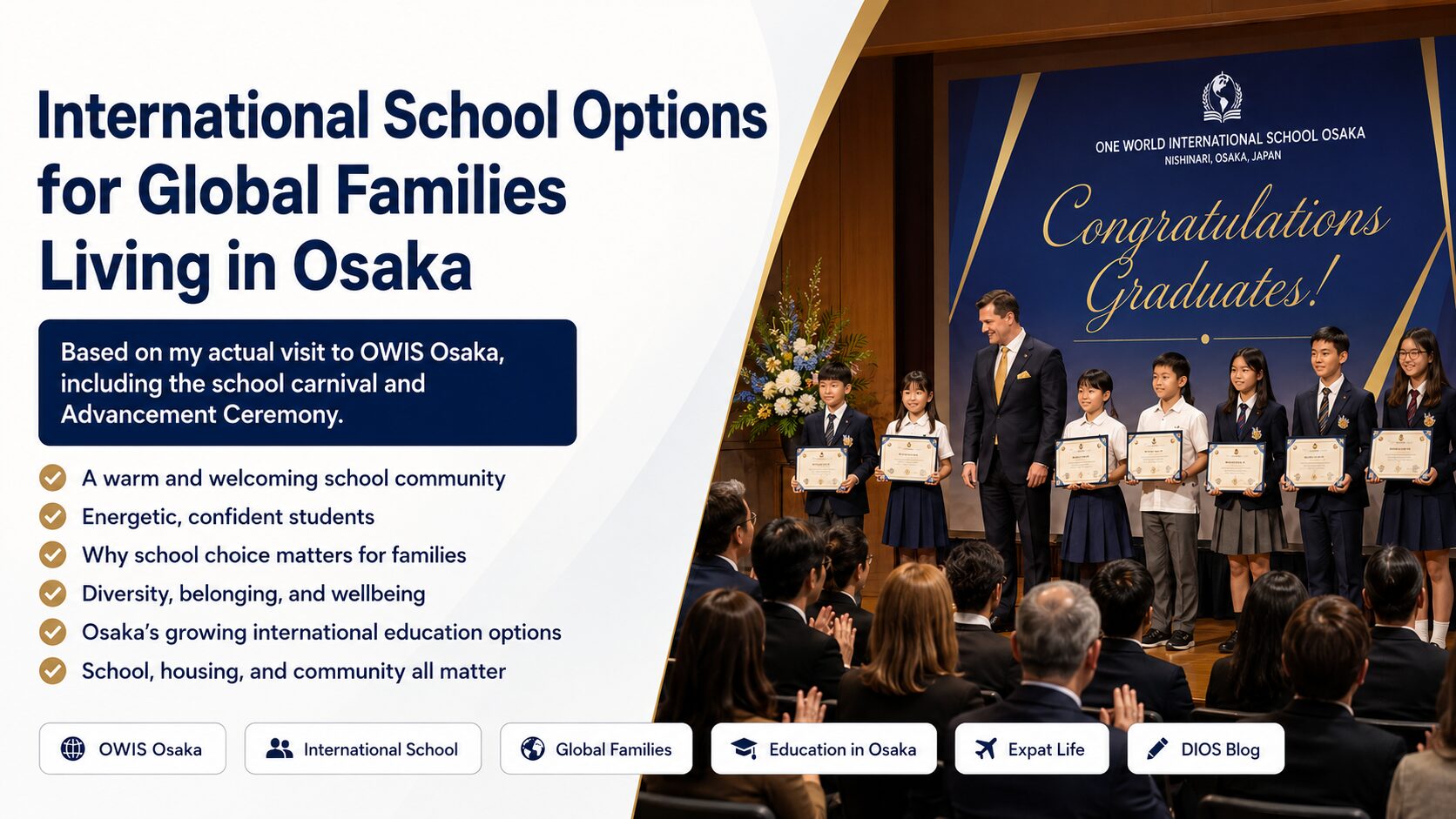 Featured image for a DIOS blog article introducing international school options for global families living in Osaka.